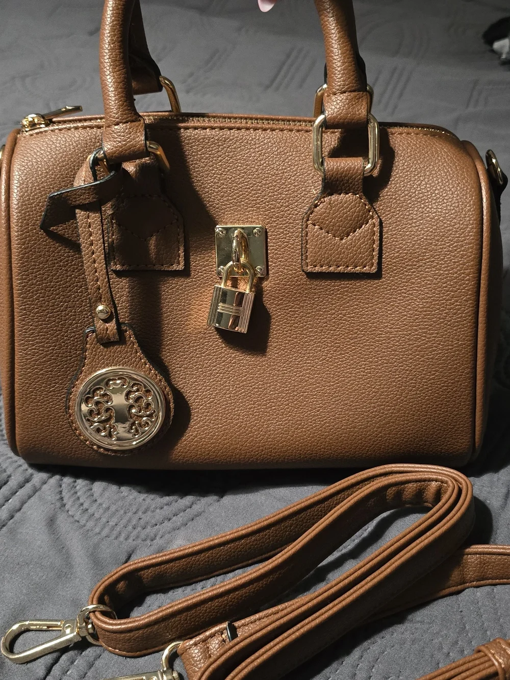 Brown Leather Satchel with Gold Hardware